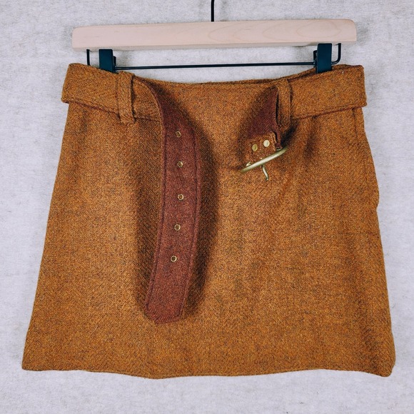 1970s Wool Mini Skirt Brown Small Dark Academia Library‎ Preppy Feminine Skirt - Picture 6 of 15